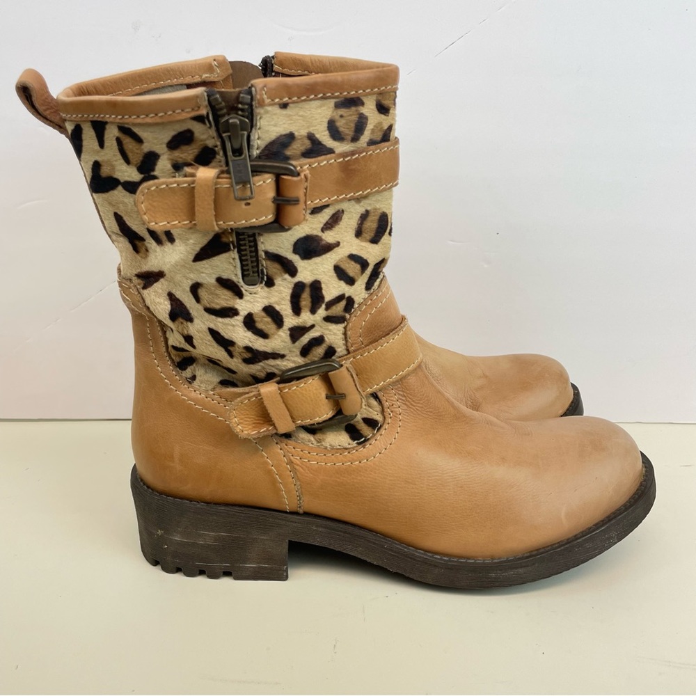 San Marina MIA leopard Pony Hair Biker Boots Size 9 US 40 EU